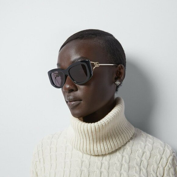 Gucci Women BRAND NEW Sunglasses Black Gold Grey Butterfly GG1566S 001 - Picture 11 of 11